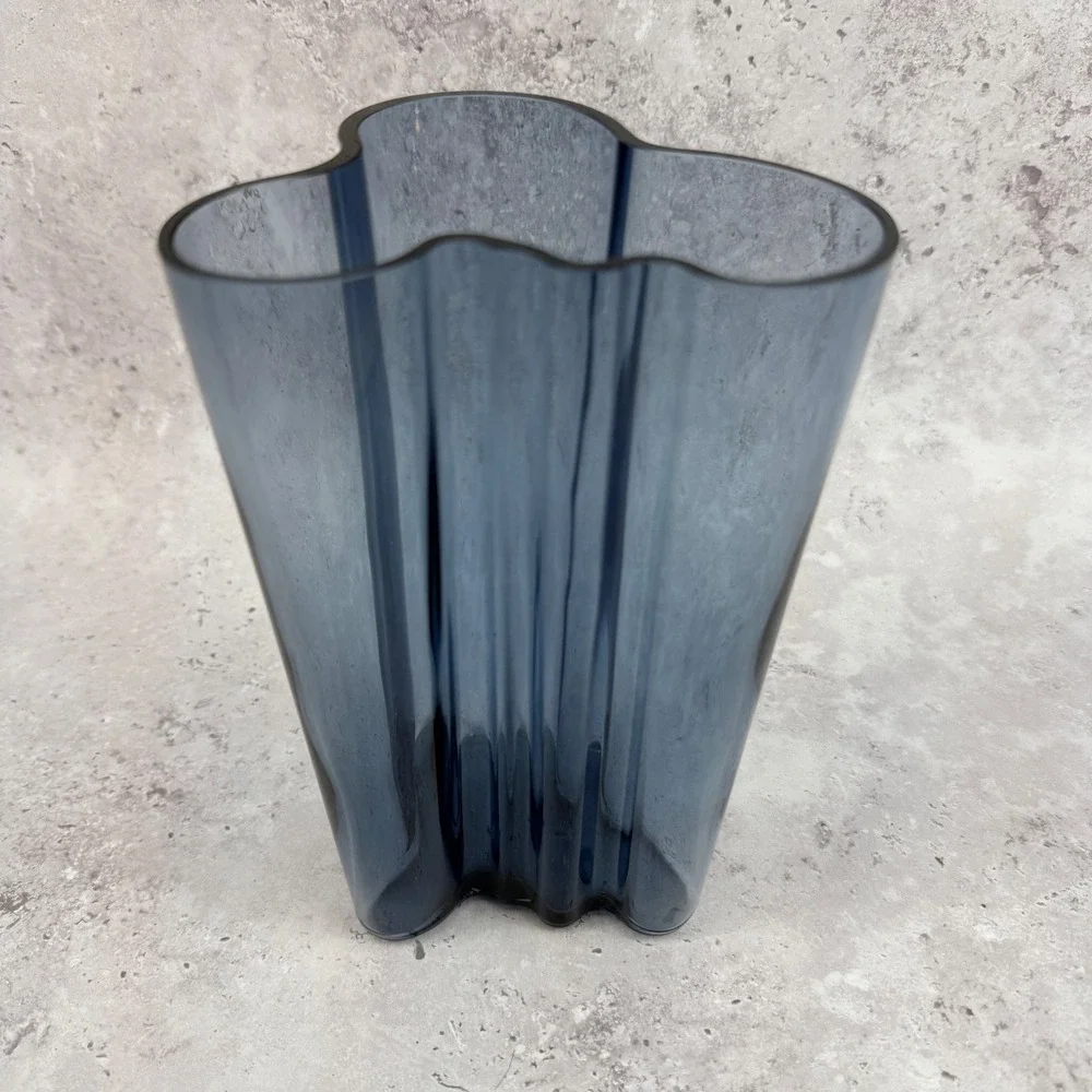 Vintage Iittala Alvar Aalto Dark Grey Wave Savoy Vase 200mm Hand Signed MCM